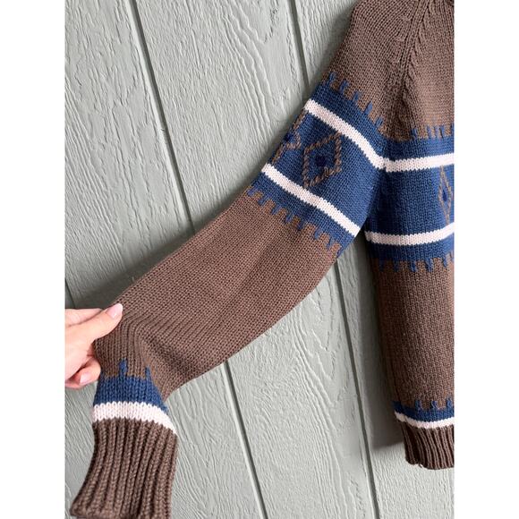 Vintage 90s Jean Michaud Nordic Knit Sweater – Brown/Blue - Picture 2 of 5